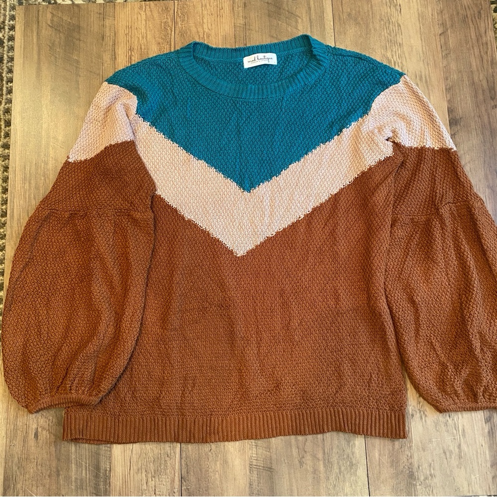 Anthropologie Teal, Pink, and Brown Chevron Sweater